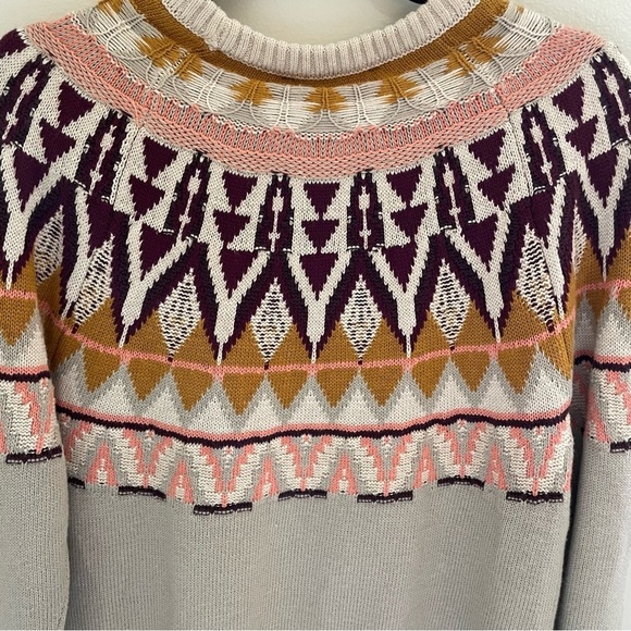 FDJ Tribal Fair Isle Crewneck Ribbed Sweater, Size S - Picture 9 of 10